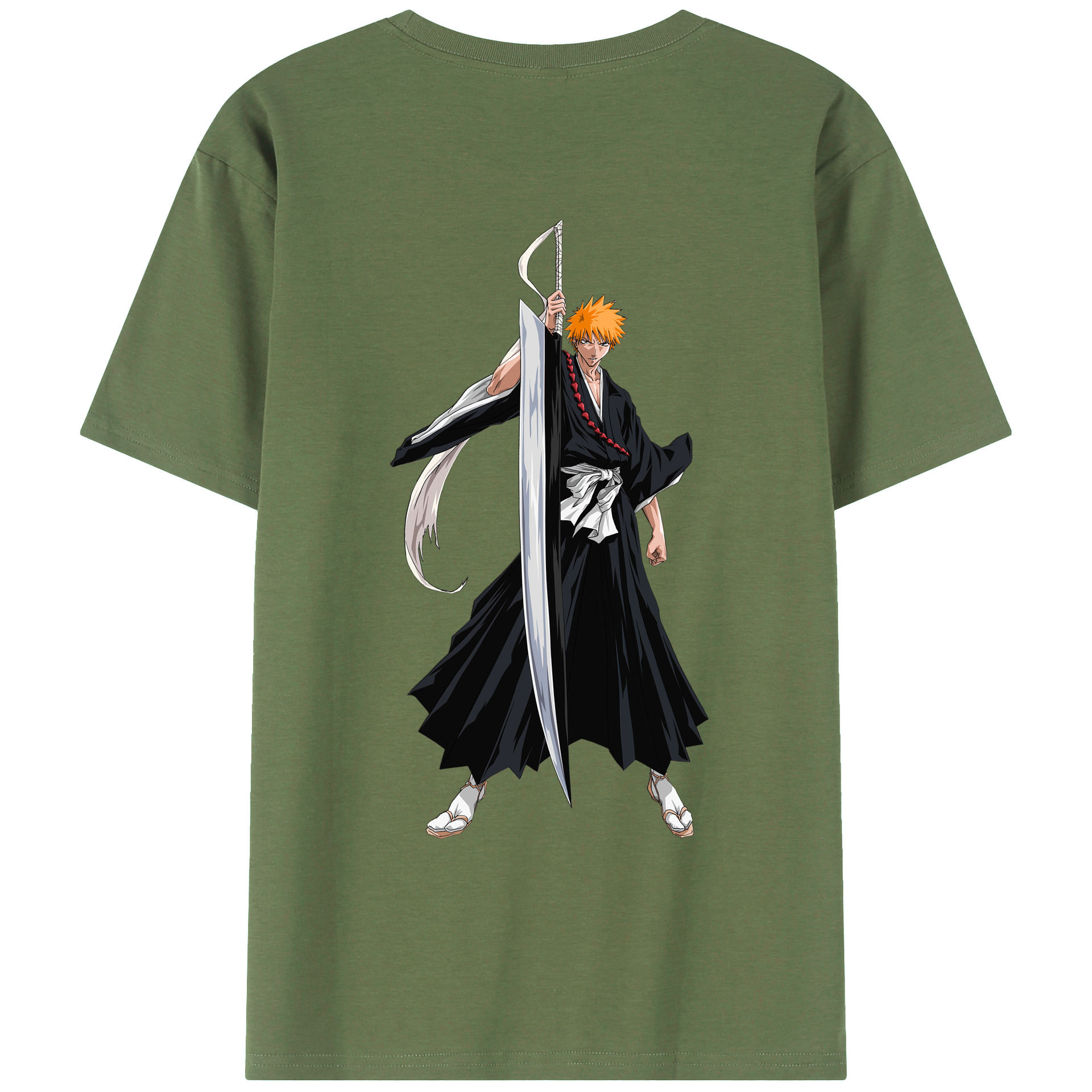 （画像用） ブリーチ 黒崎一護（くろさき いちご）BLEACH Kurosaki Ichigo 綿100％ メンズ半袖Tシャツ（バックプリント） 通気性